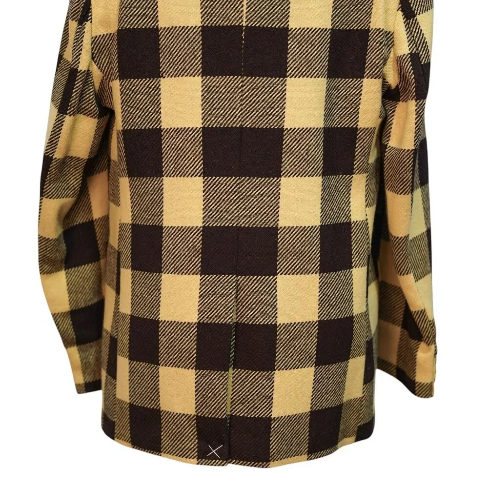 Mens Wool Sport Coat 44R Beige Brown Buffalo Plaid Blazer 2 Button Heritage